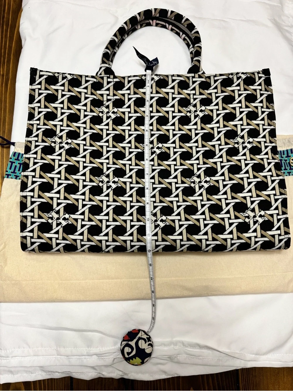 Tory Burch Black, White & Tan Patterned Tote